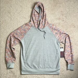 Gray Hoodie with Multicolor Sleeves